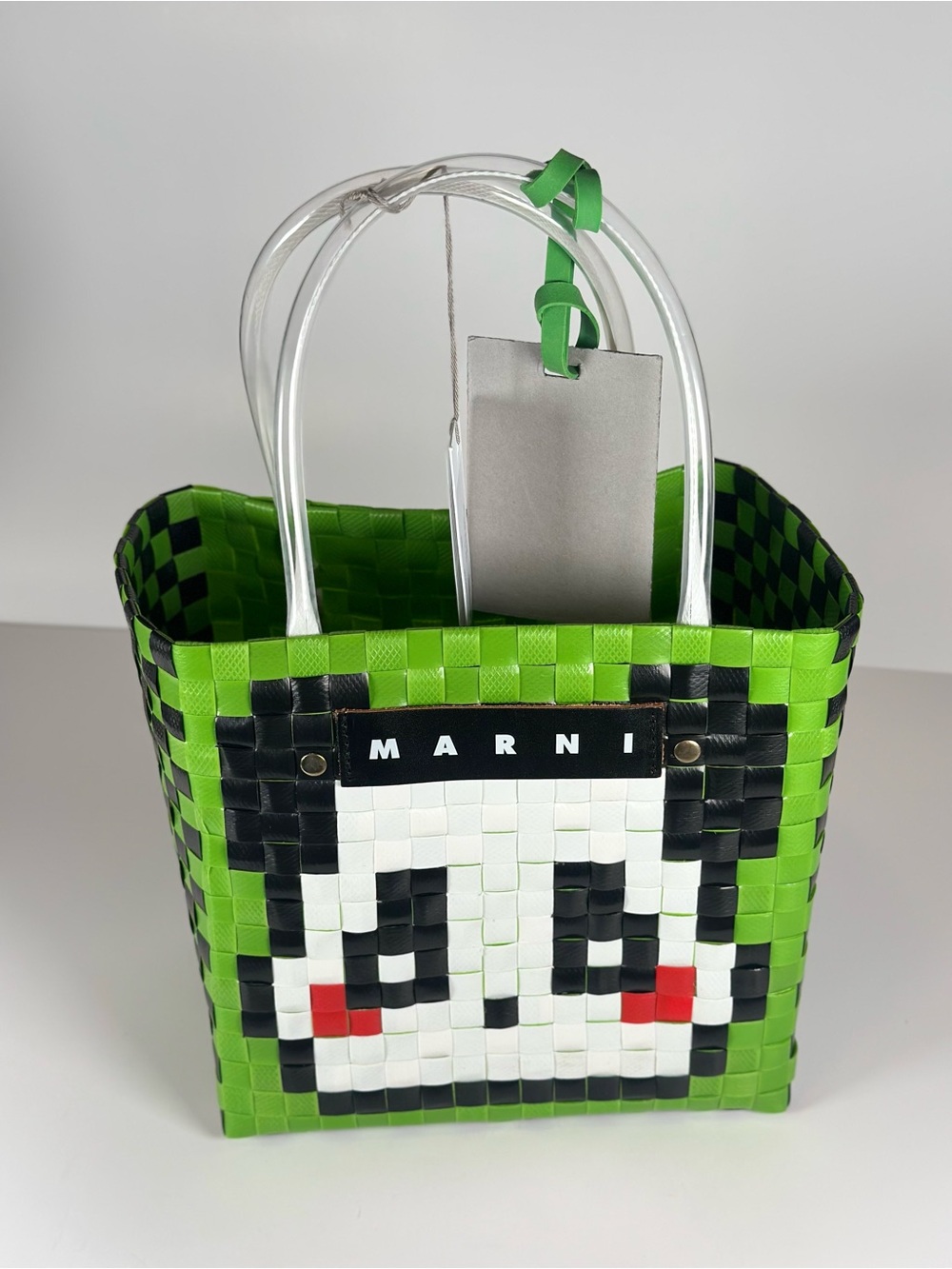 NWT Marni Green and Black Panda Woven Tote